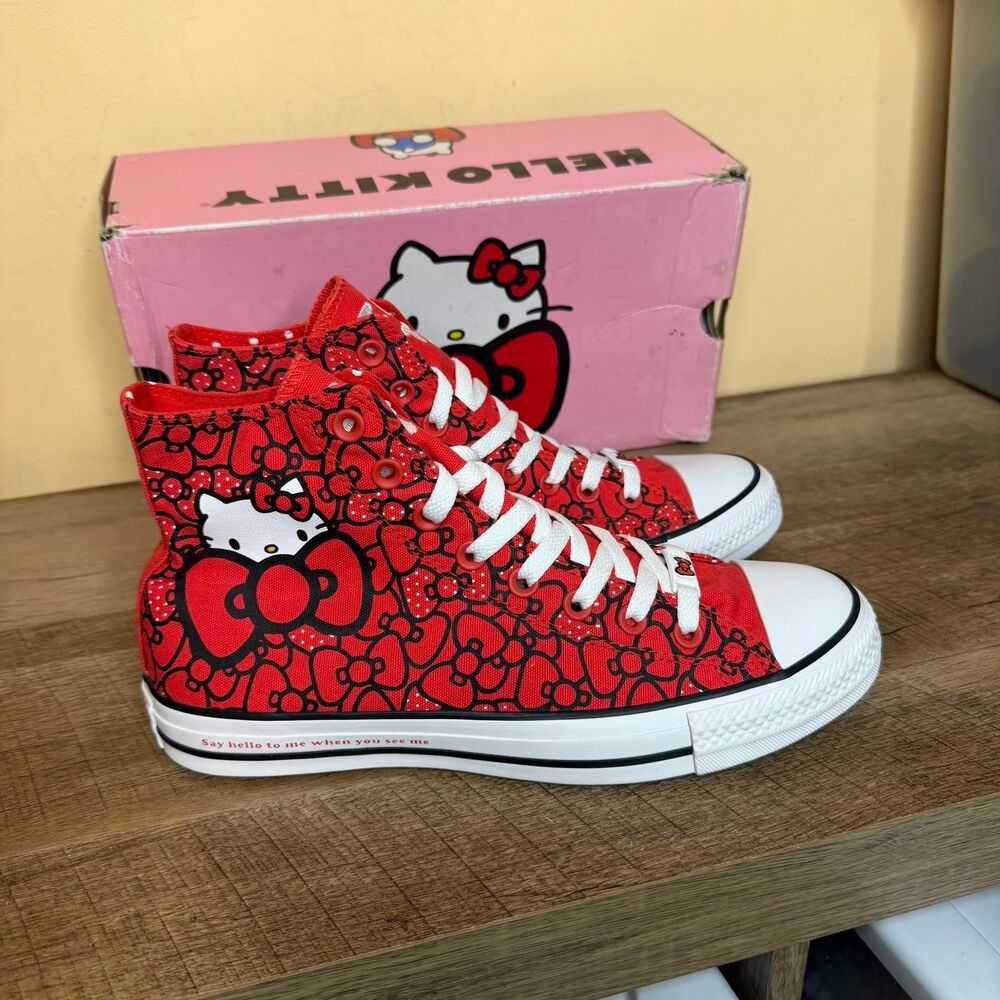 Size 10 Converse Hello Kitty x Wmns Chuck Taylor All Star Hi 'Red shoes sneakers - Picture 3 of 10